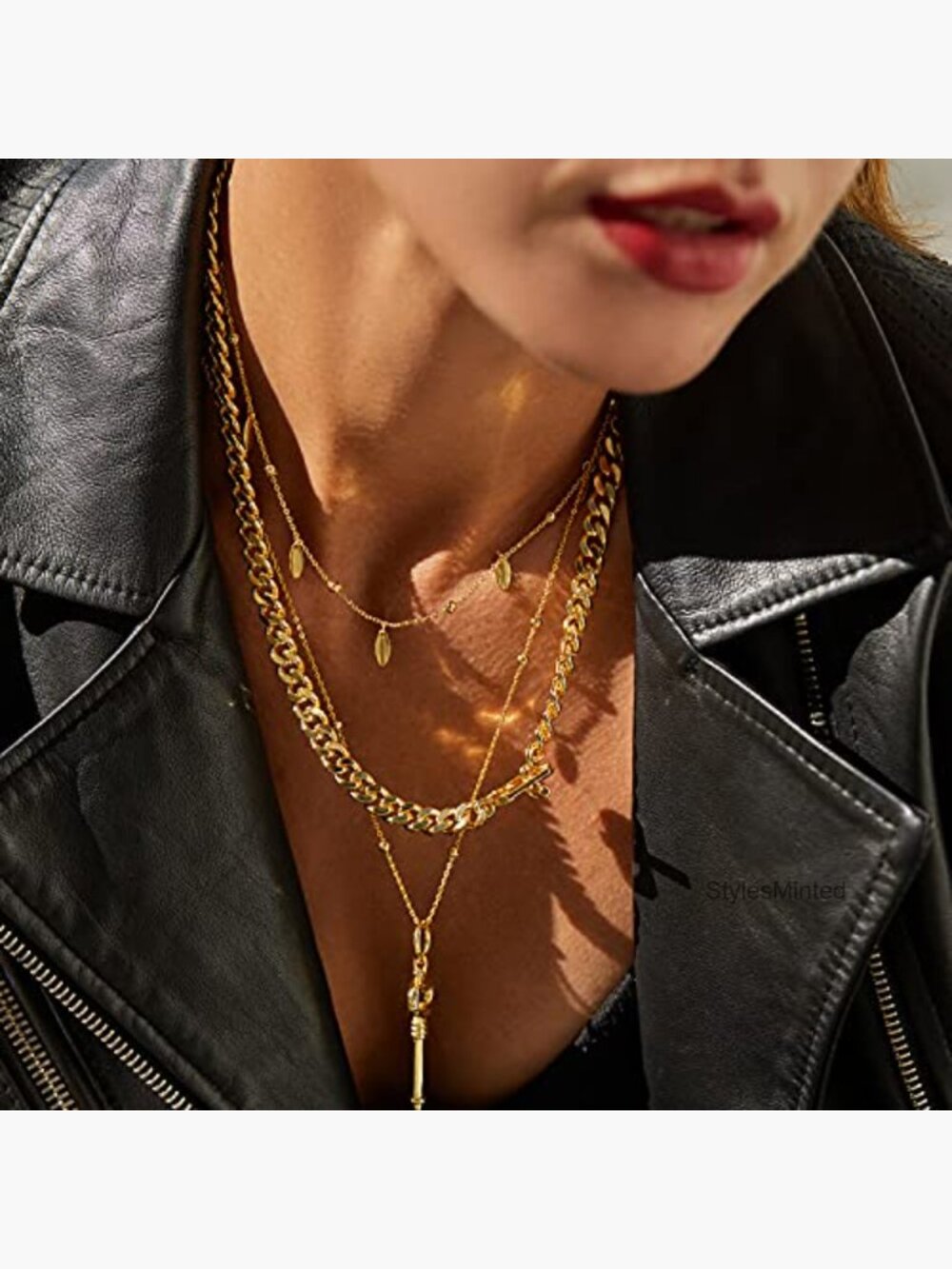 Dainty Layered Choker Necklace 18k Gold Plated Y Pendant Adjustable - Picture 3 of 7